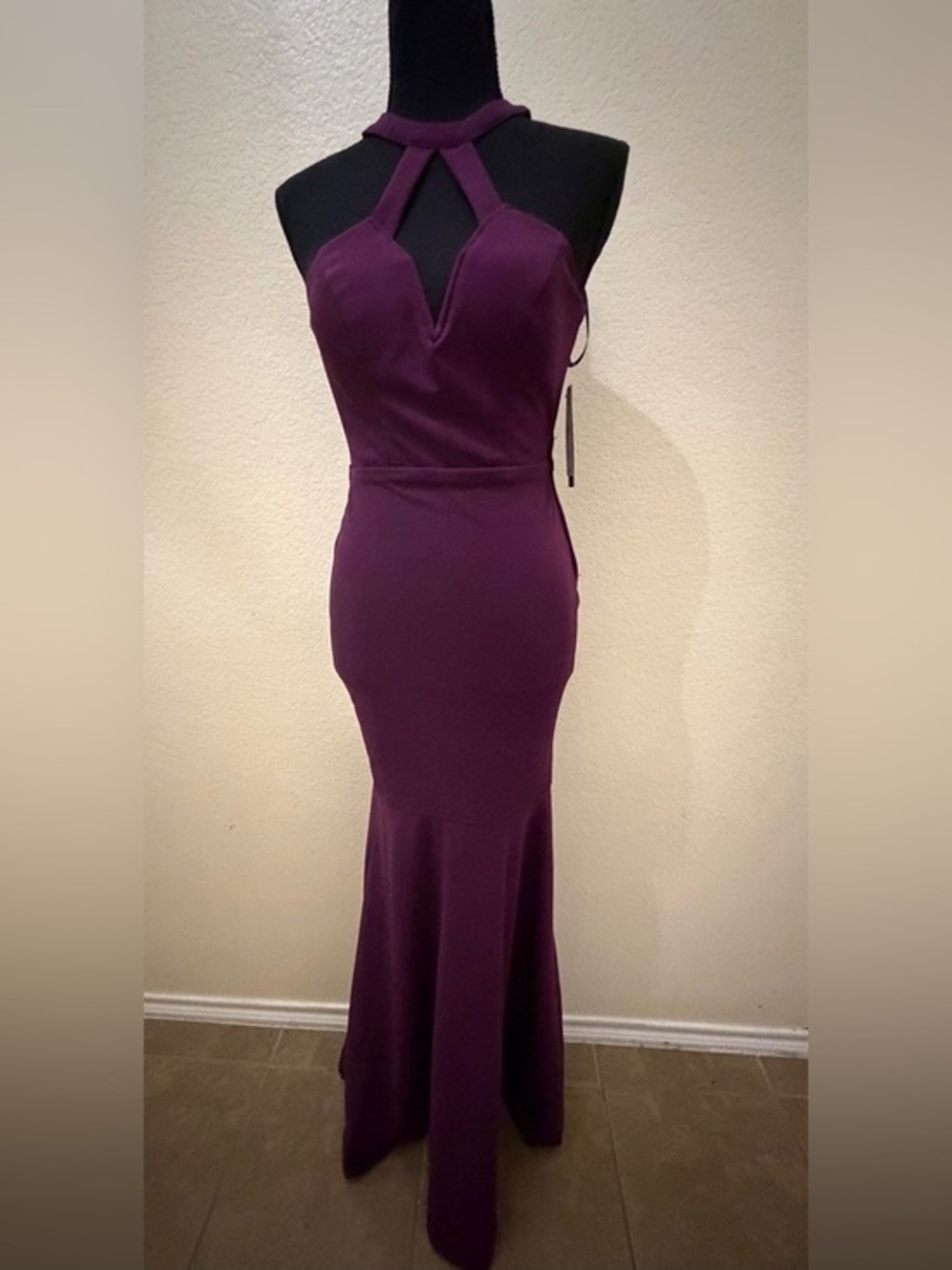 City Studio Plum Halter Mermaid Gown
